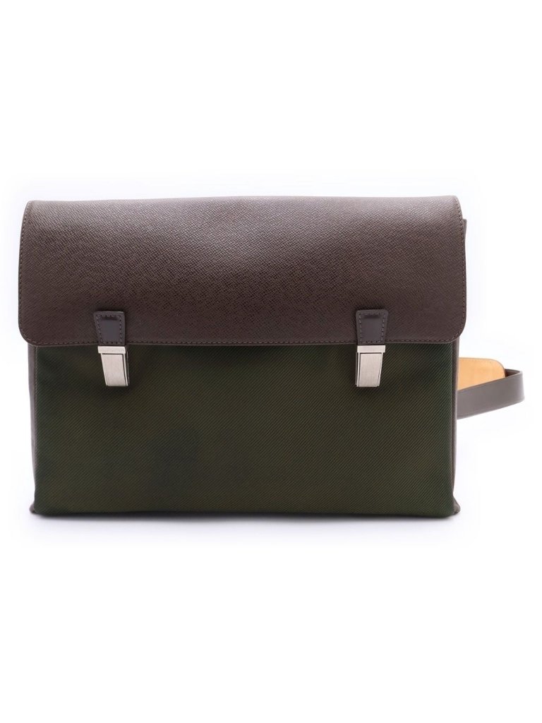 Louis Vuitton Sarah Tov Gm Taiga Leather Canvas Shoulder Bag Brown Green